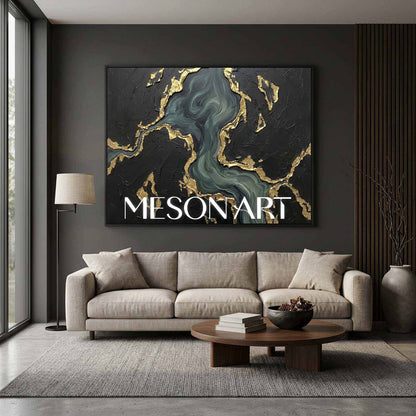 Gilded Midnight Ocean Plaster Art With Gold Veins For Living Room And Executive Office Decor