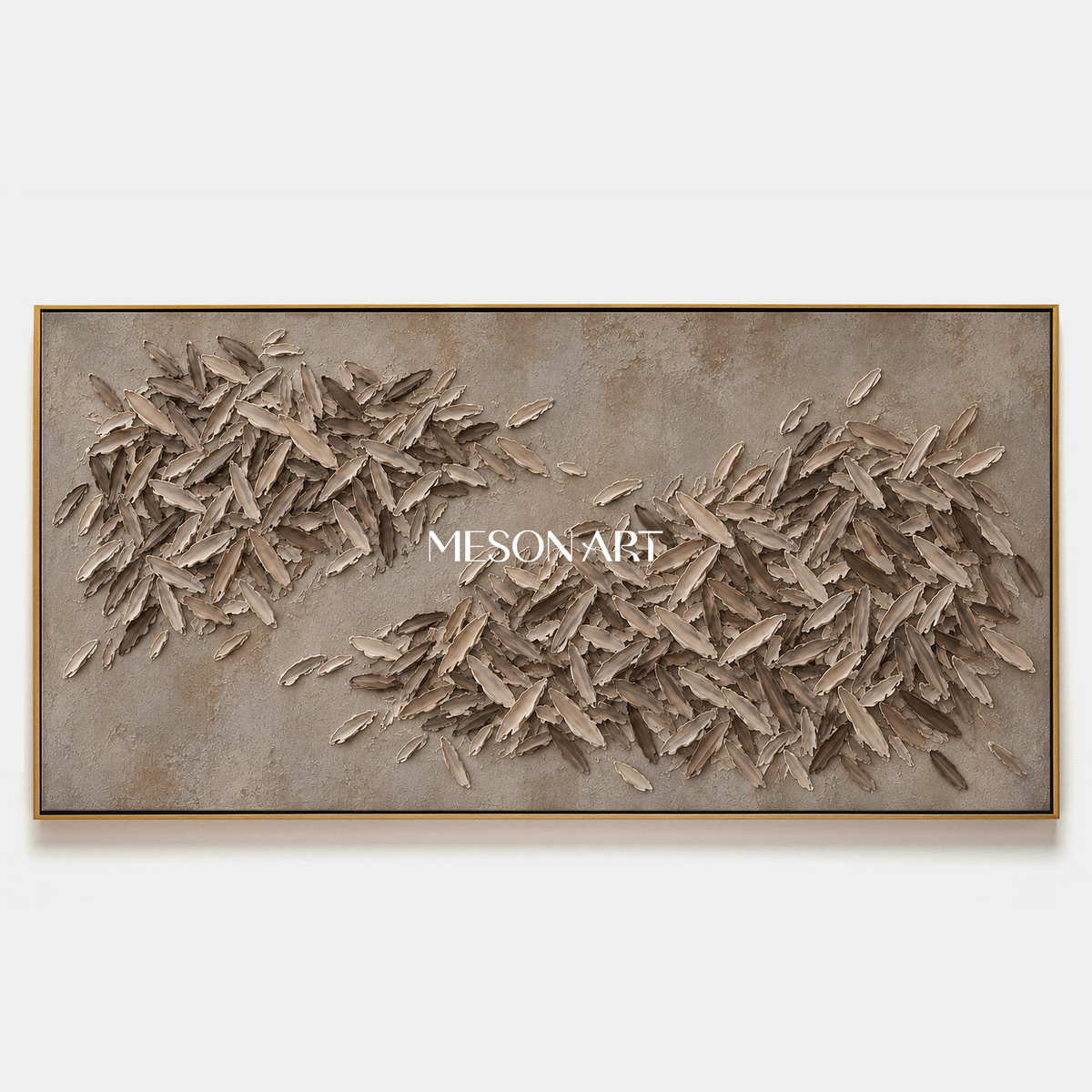 Beige And Brown Textured Abstract Art Minimalist Wabi Sabi Panoramic Wall Decor For Living Room By Mesonart