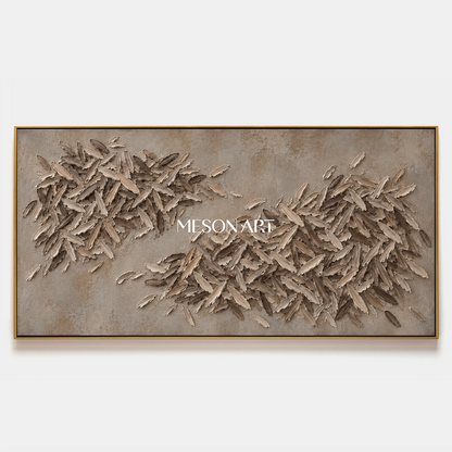 Beige And Brown Textured Abstract Art Minimalist Wabi Sabi Panoramic Wall Decor For Living Room By Mesonart
