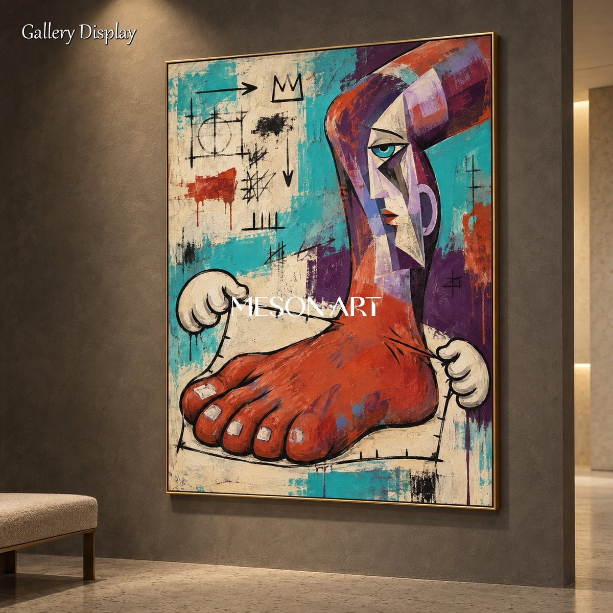 Red And Blue Neo Expressionist Graffiti Art Painting Textured Canvas Wall Decor For Living Room By Mesonart