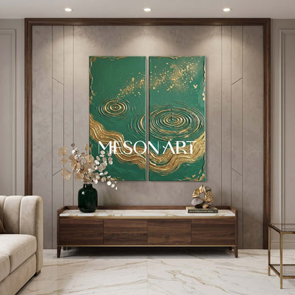 Large Green And Gold Textured Painting For Modern Living Room Art Deco Wall Decor
