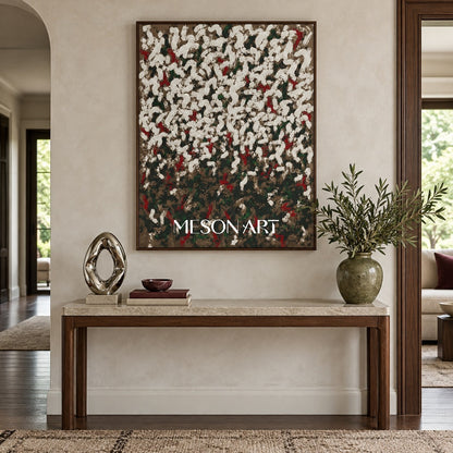 White And Green Abstract Wabi-Sabi Impasto Palette Knife Rectangular Wall Art For Living Room By Mesonart