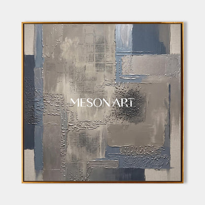 Gray Abstract Textured Wall Art Square Painting Original Artist Hand Painted By Mesonart