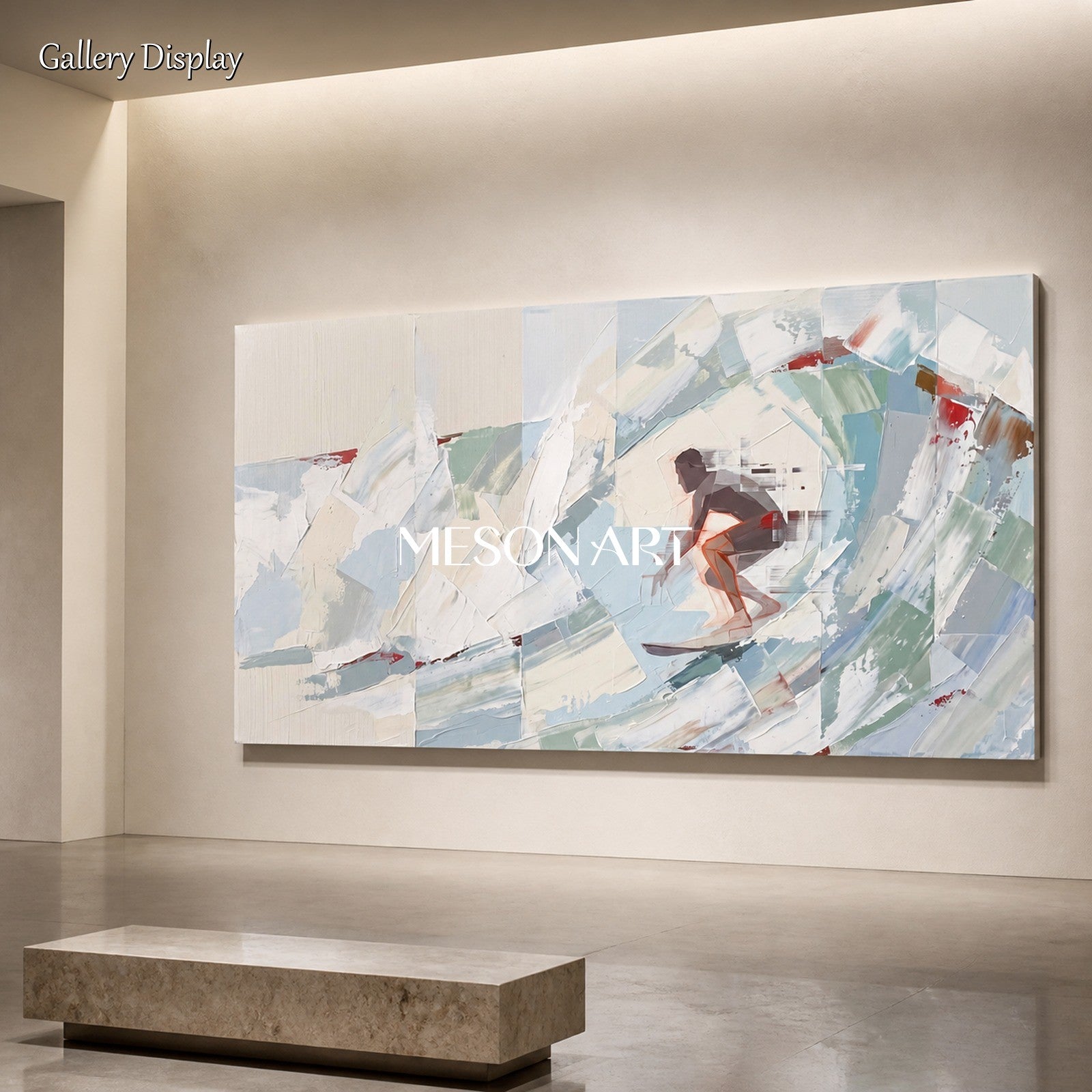 White And Gray Abstract Figurative Painting Panoramic Wall Art Original Artist Contemporary Art By Mesonart