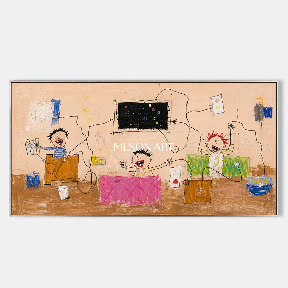 Vibrant Pop Art Painting With Cartoon Characters For Modern Living Room Decor