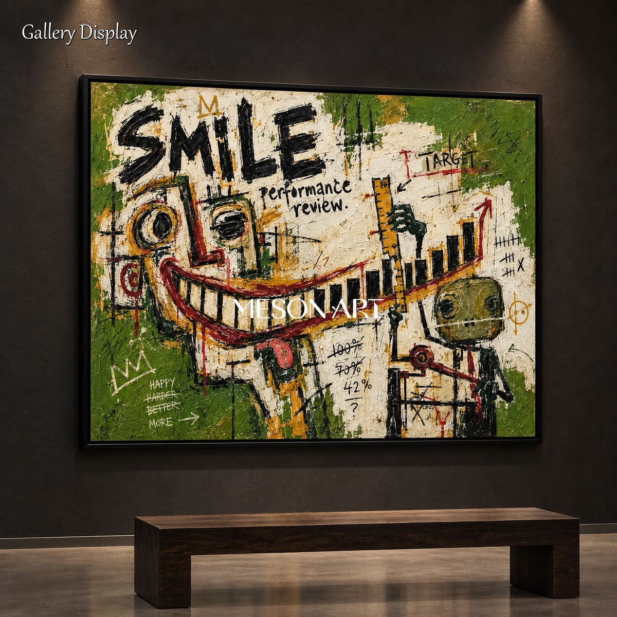 Green And Black Graffiti Painting Contemporary Textured Canvas Wall Art Rectangular Statement Piece For Living Room By Mesonart