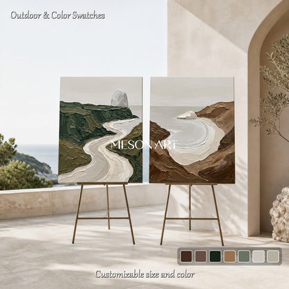 Green And Brown Painting Modern Textured Landscape Art Rectangular Wall Decor For Living Room By Mesonart