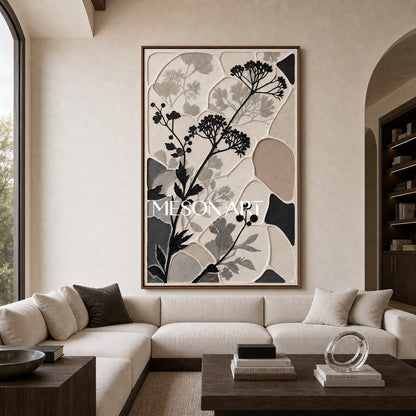 Minimalist Botanical Art With Soft Earth Tones And Textured Relief For Modern Home Decor