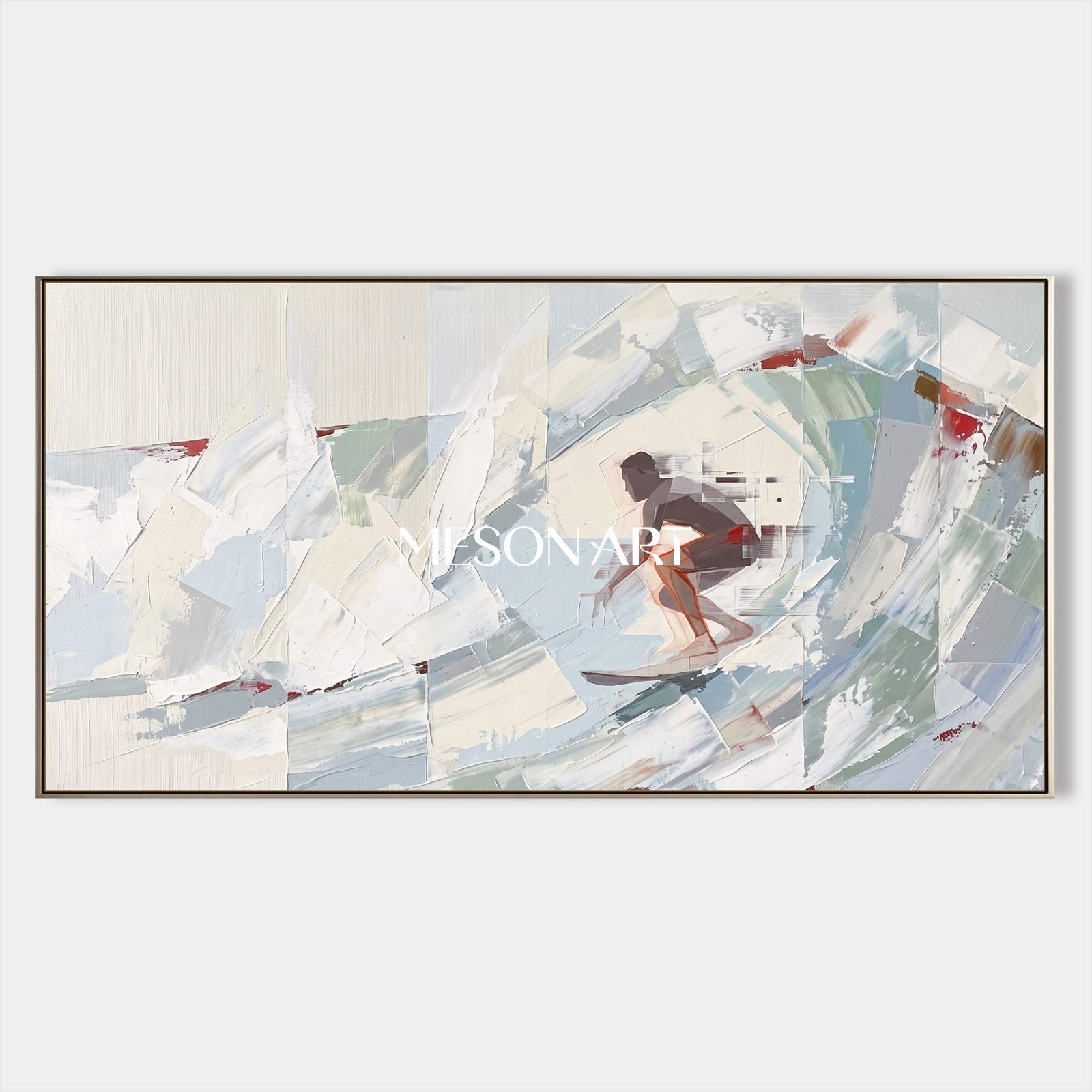 White And Gray Abstract Figurative Painting Panoramic Wall Art Original Artist Contemporary Art By Mesonart