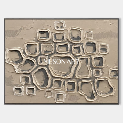 Minimalist Geometric Abstract Art With Textured Relief For Modern Living Room Decor