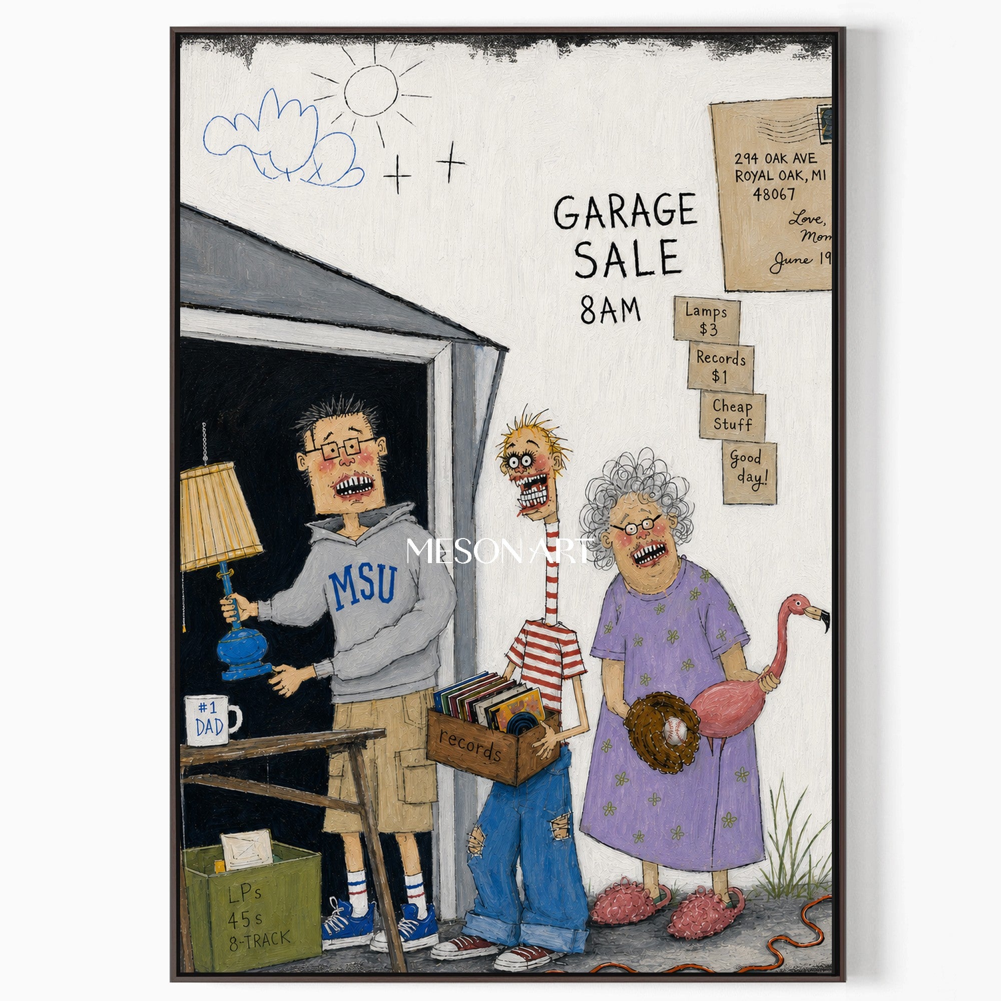 Purple Blue Graffiti Cartoon Narrative Garage Sale Art Rectangular Wall Decor For Living Room By Mesonart