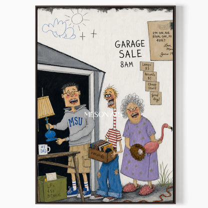 Purple Blue Graffiti Cartoon Narrative Garage Sale Art Rectangular Wall Decor For Living Room By Mesonart