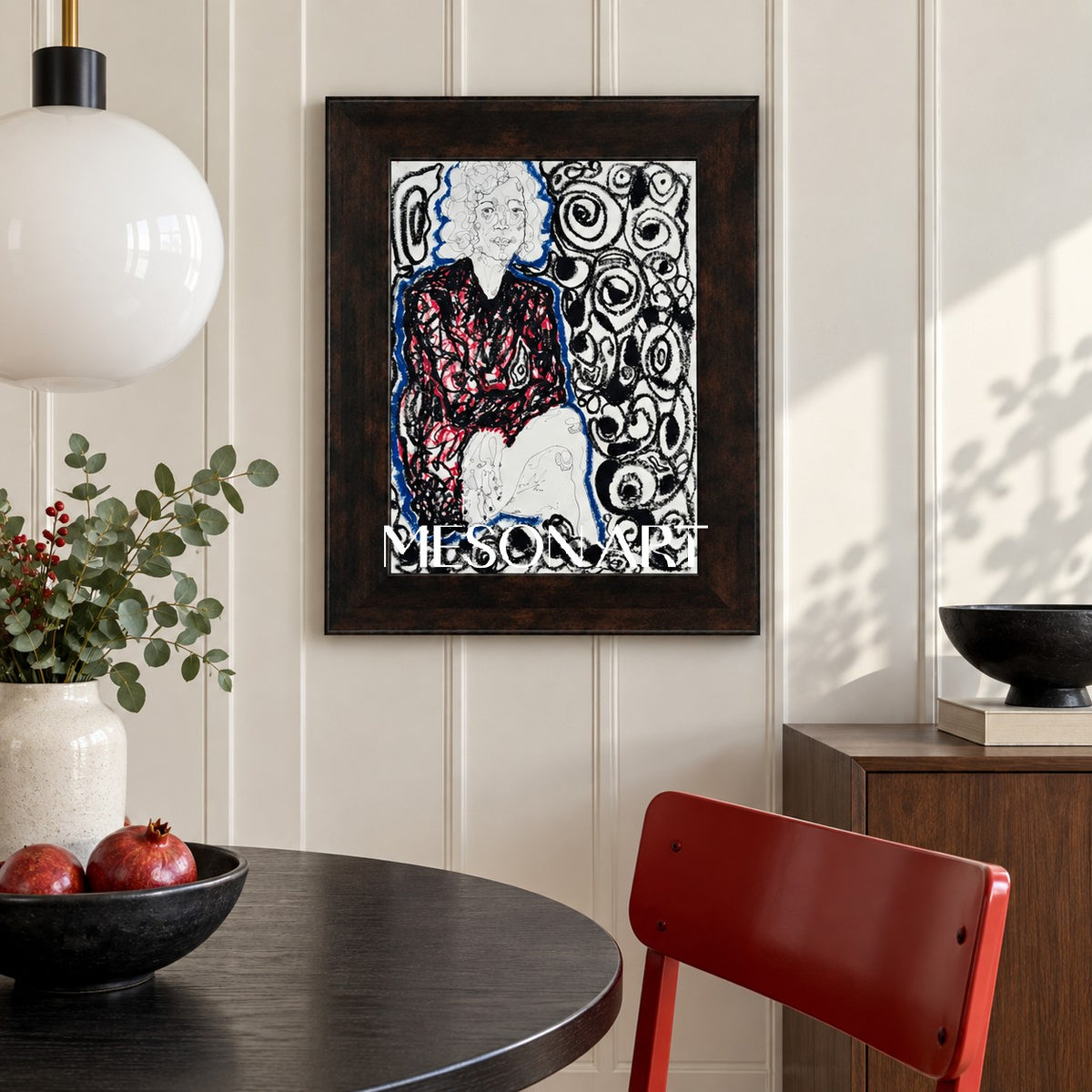 Red And Black Modern Portrait Painting Rectangular Wall Art Original Artist By Mesonart
