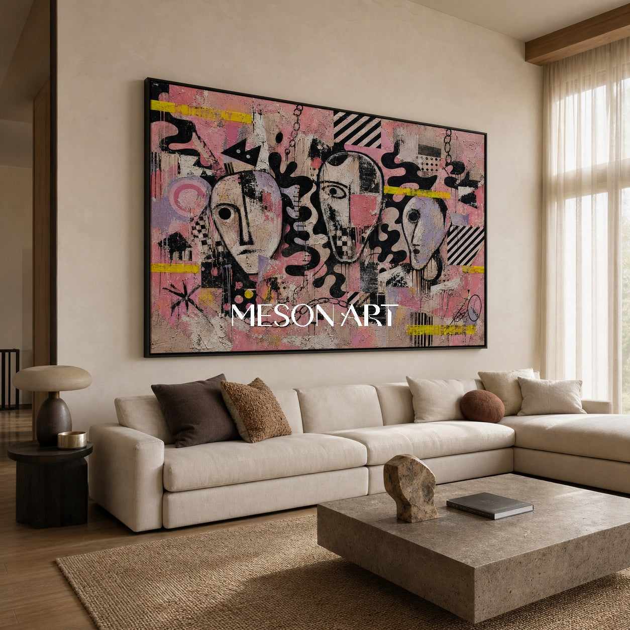 Urban Expressionist Portrait Art With Graffiti Influence For Modern Living Room Decor