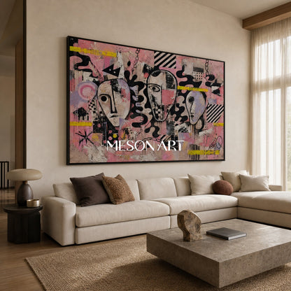 Urban Expressionist Portrait Art With Graffiti Influence For Modern Living Room Decor