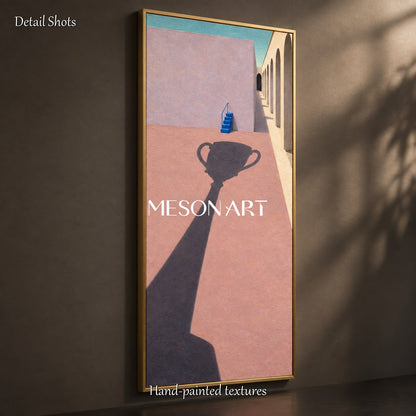 Pink And Blue Surrealist Architecture Painting Panoramic Original Artist Large Wall Art For Living Room By Mesonart
