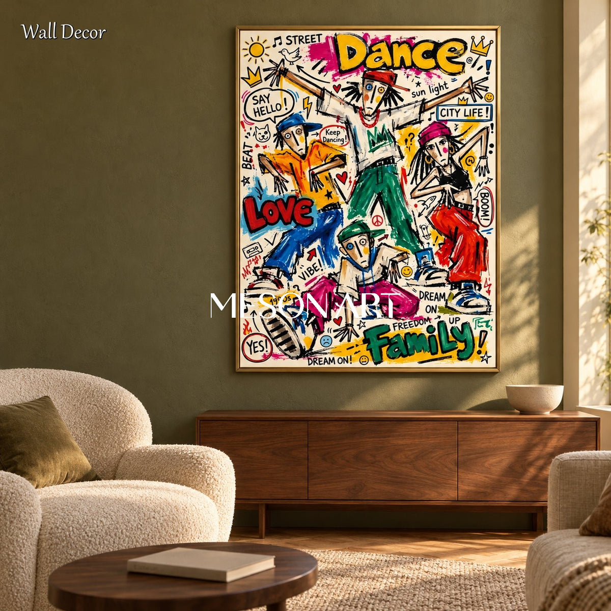 Yellow And Red Graffiti Art Rectangular Wall Decor For Living Room Original Artist Hand Painted By Mesonart