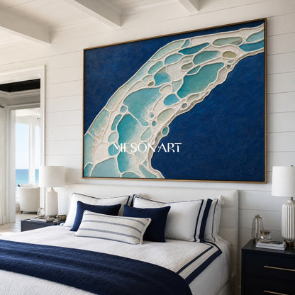 Azure Lagoon Flow Abstract Ocean Art With Textured Impasto For Coastal Living Room Decor