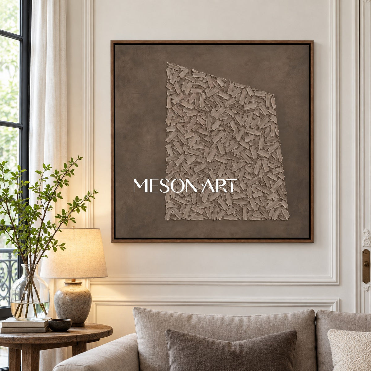 Beige And Brown Abstract Textured Wall Art Square Organic Forms By Artist Style Mesonart
