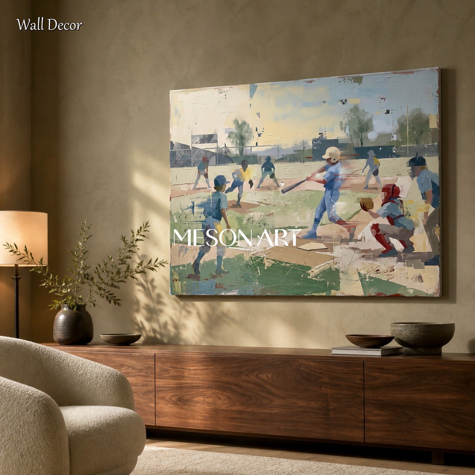 Green And Beige Abstract Figurative Sports Art Rectangular Painting Original Artist Hand Painted By Mesonart