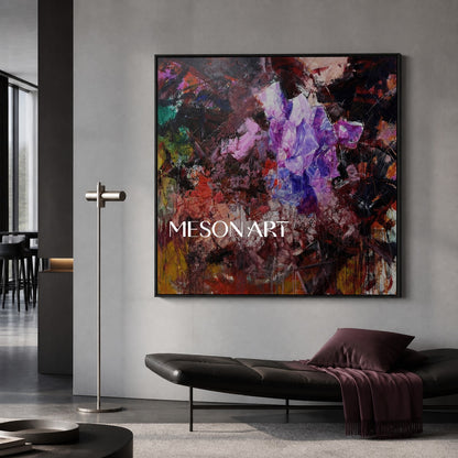 Purple And Red Abstract Expressionist Painting Square Wall Art Original Artist Hand Painted By Mesonart
