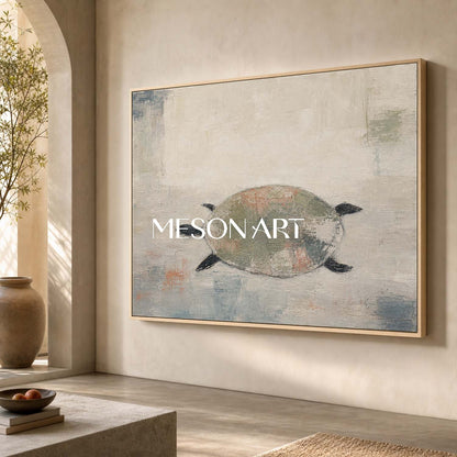 Minimalist Turtle Painting Abstract Green Grey Wall Art For Modern Living Room And Bedroom Decor