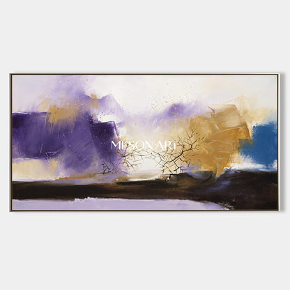 Purple And Gold Abstract Painting Panoramic Wall Art Textured Expressionist Art Original Artist By Mesonart
