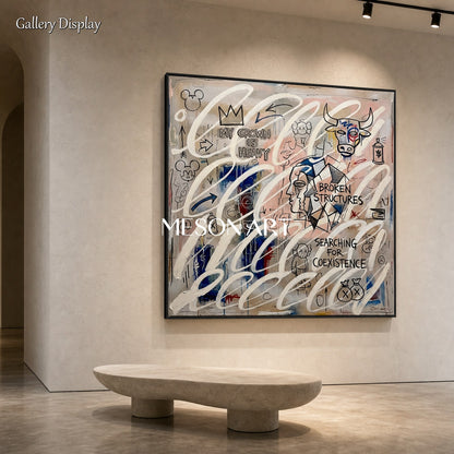 Urban Graffiti Abstract Painting With Minimalist Flow For Modern Living Room Decor