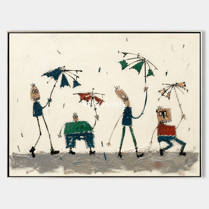 Beige Green Graffiti Figurative Cartoon Art Rectangular Wall Decor For Living Room By Mesonart