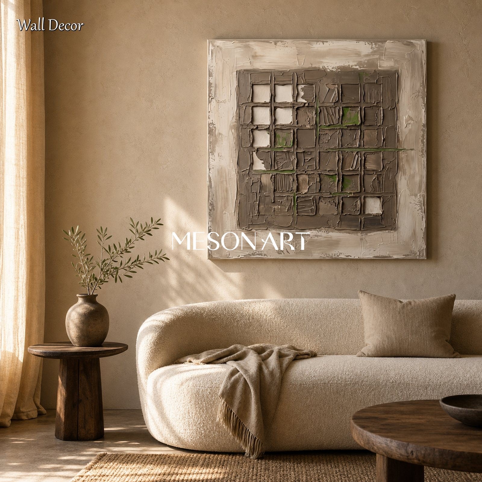 Wabi-Sabi Textured Abstract Art With Earthy Tones For Modern Living Room Decor