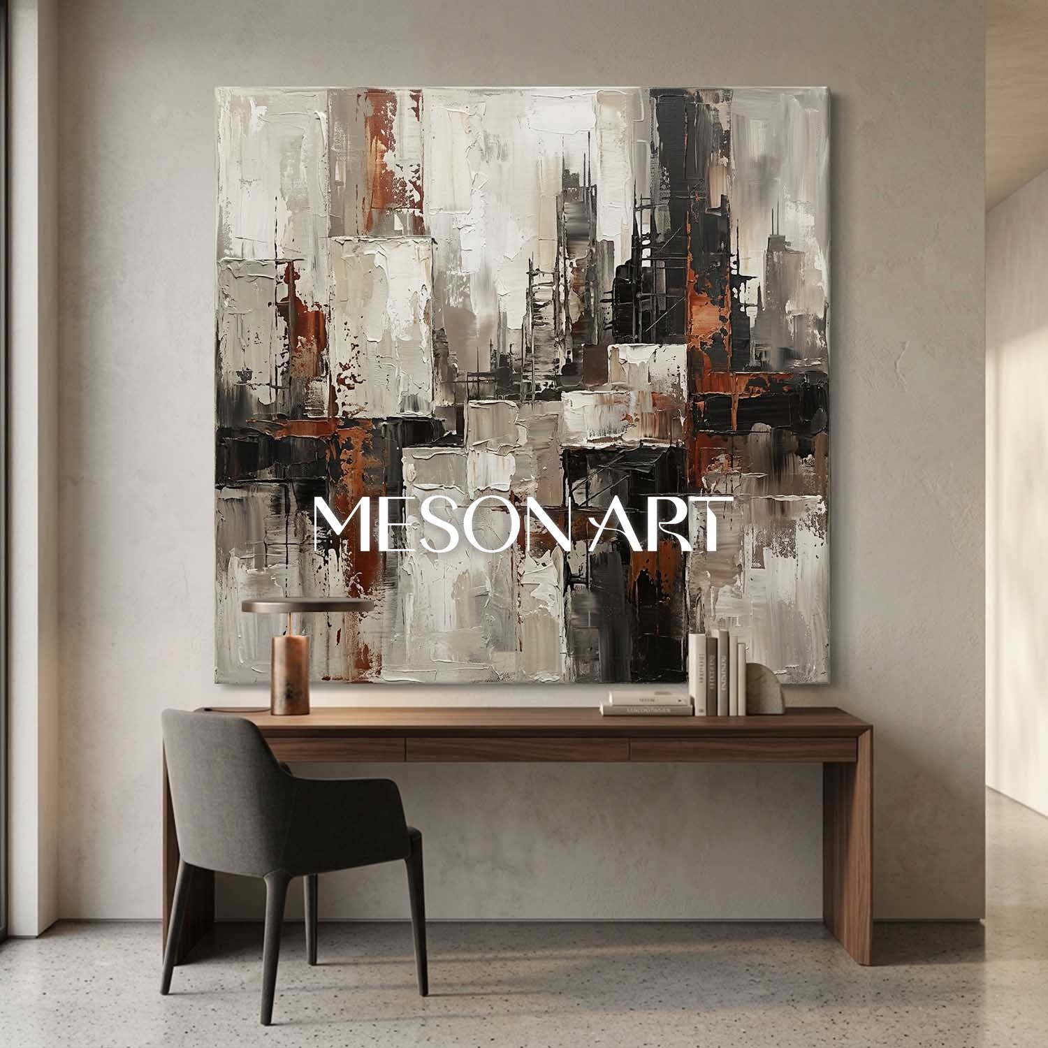 Abstract City Plaster Texture Art With Thick Impasto For Modern Living Room Decor