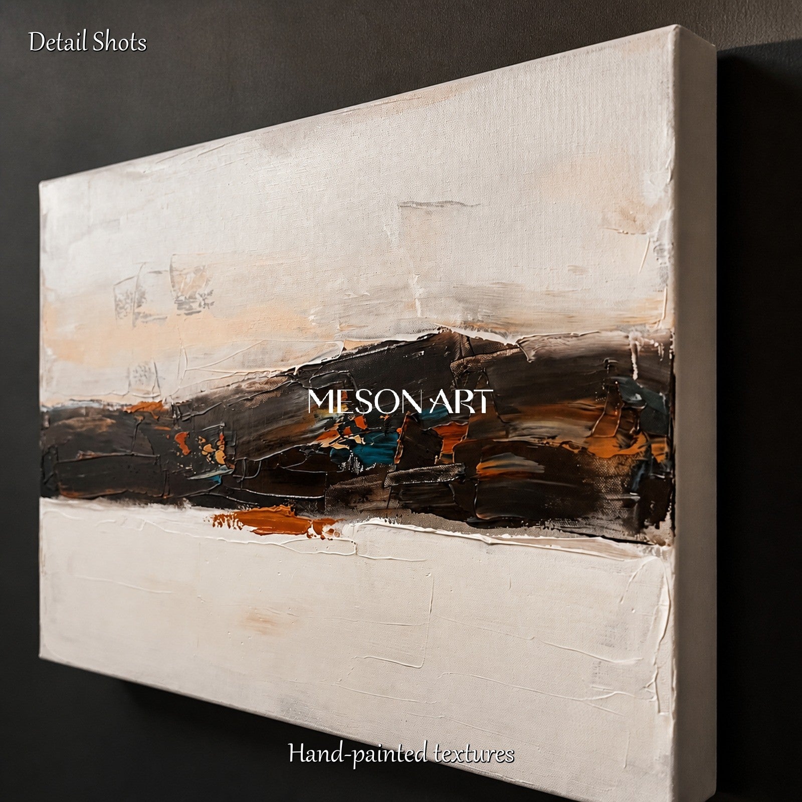 Beige And Black Abstract Painting Rectangular Wall Art For Living Room Original Artist By Mesonart