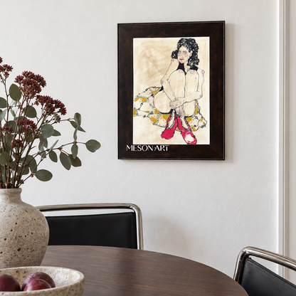 Beige And Red Abstract Figurative Painting Original Artist Hand Painted Rectangular Wall Art For Living Room By Mesonart