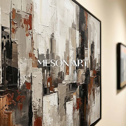 Abstract City Painting With Plaster Texture For Modern Living Room And Office Decor