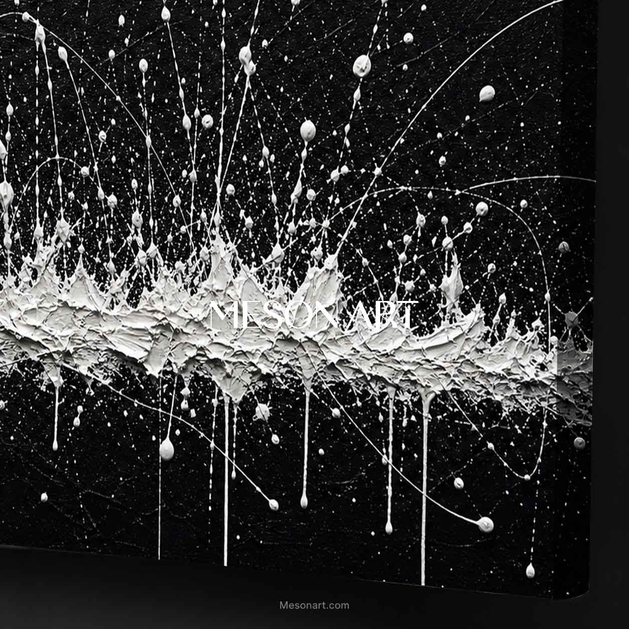 Black And White Abstract Painting For Modern Living Room With Textured Relief Effect