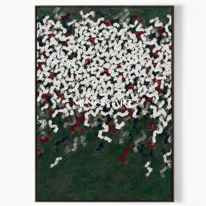 Green And White Abstract Art Wabi-Sabi Impasto Palette Knife Painting Rectangular Wall Decor For Living Room By Mesonart