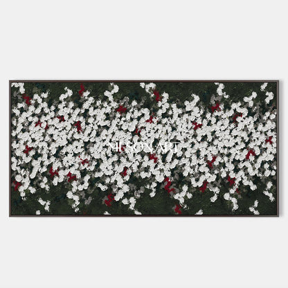 Green And White Abstract Art Wabi-Sabi Impasto Palette Knife Panoramic Wall Decor For Living Room By Mesonart