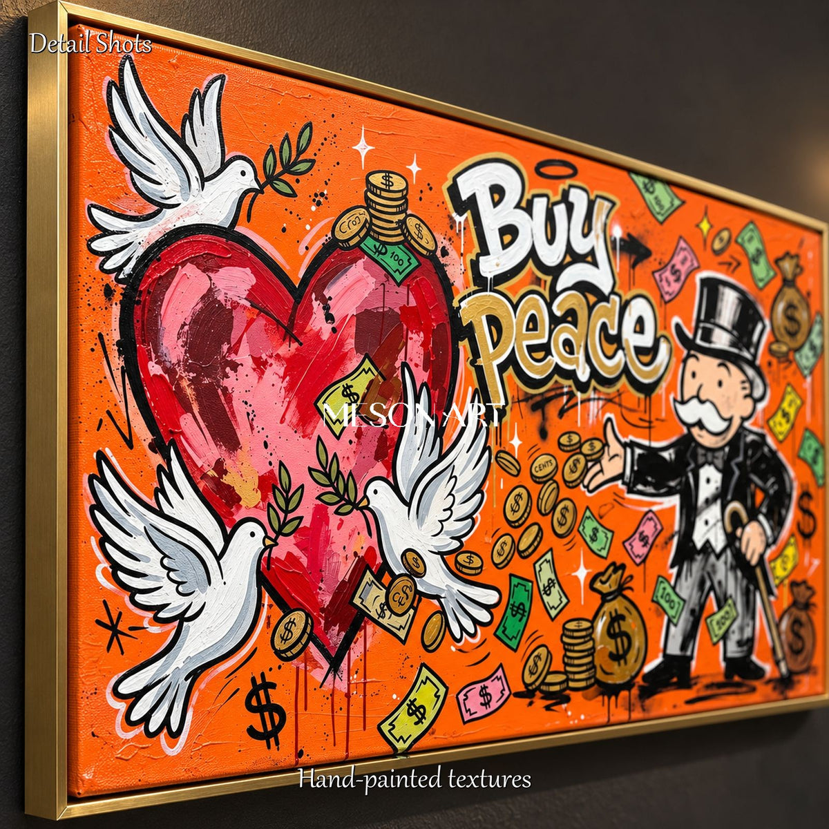 Orange Red Pop Art Graffiti Painting KAWS Style Cartoon Wall Decor For Living Room By Mesonart