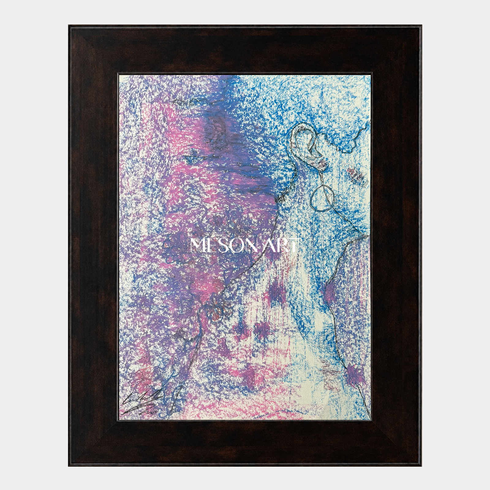 Pink And Blue Contemporary Figurative Painting Original Artwork Rectangular Wall Art For Living Room By Mesonart