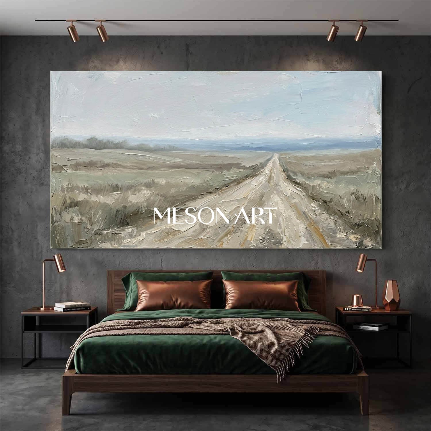 Minimalist Landscape Oil Painting With Textured Relief For Modern Living Room Decor