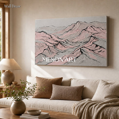 Pink Gray Mountain Art Deco Painting For Modern Living Room Decor