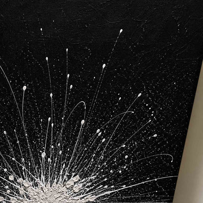Abstract Black White Explosion Painting Original Oil Art For Modern Living Room Entryway Decor