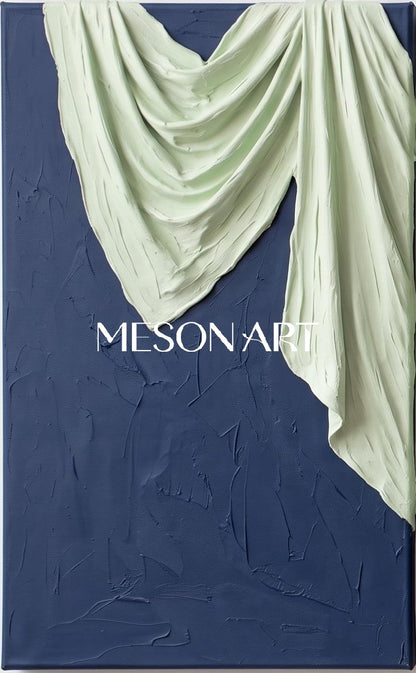 Blue And White 3D Textured Wall Art Rectangular Sculptural Canvas Modern Organic By Mesonart
