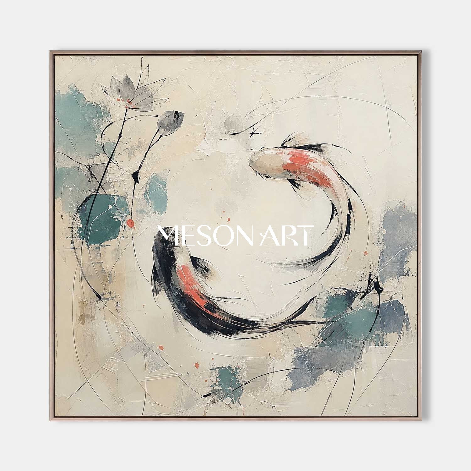 Minimalist Koi Fish Painting Abstract Canvas Wall Art For Modern Living Room Entryway Decor