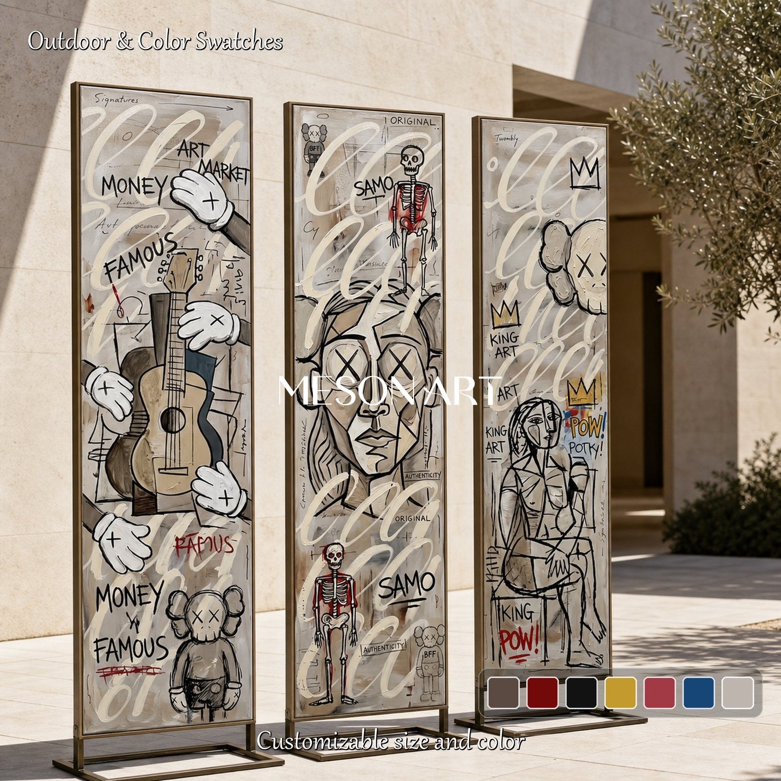 Urban Graffiti Triptych Wall Art With Pop Icons For Modern Living Room Decor