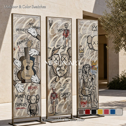 Urban Graffiti Triptych Wall Art With Pop Icons For Modern Living Room Decor