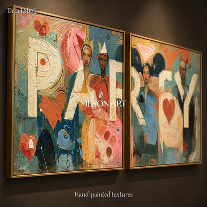 Blue And Pink Abstract Figurative Painting Square Wall Art Original Artist Hand Painted By Mesonart