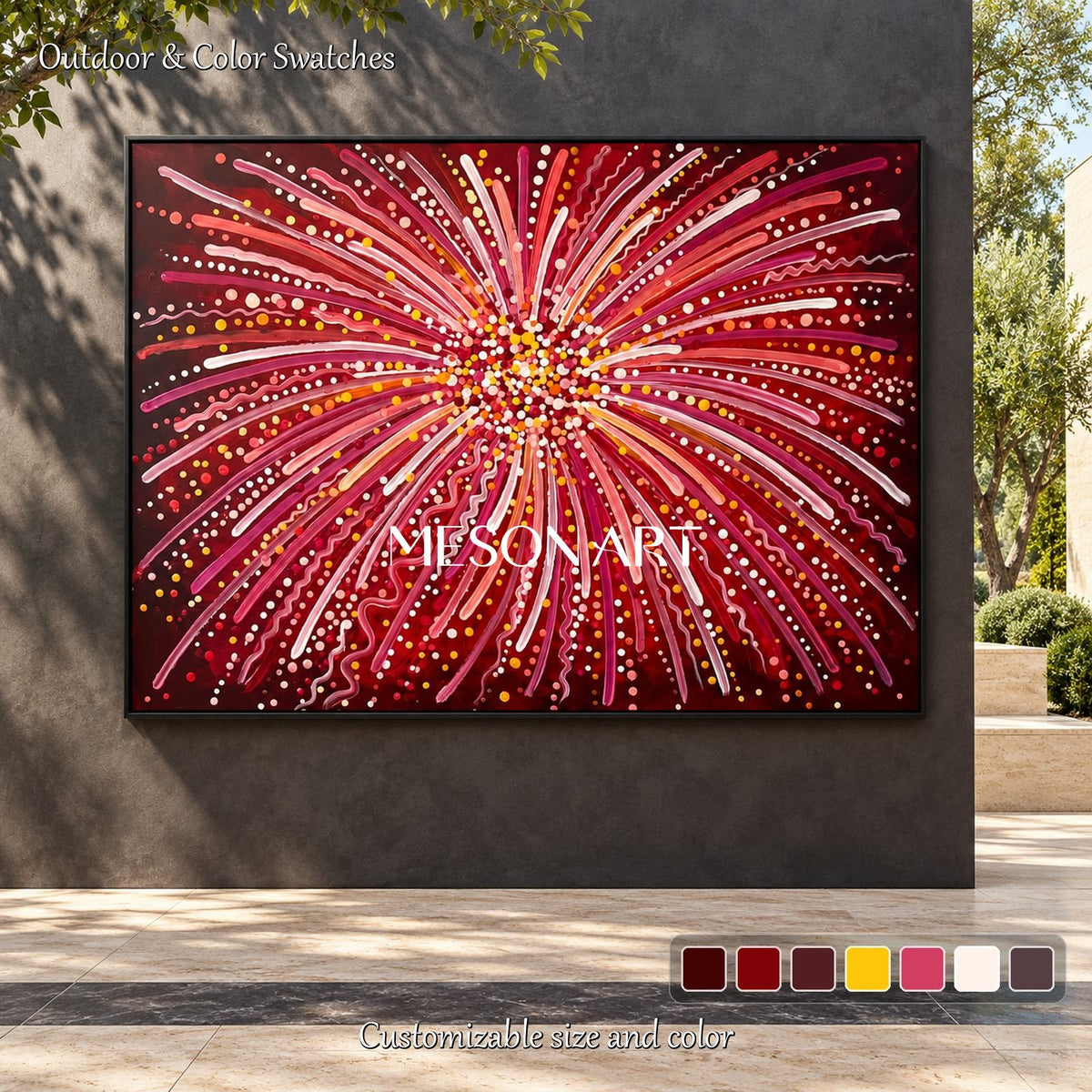 Red And Gold Fireworks Abstract Expressionism Art Rectangular Wall Decor For Living Room By Mesonart