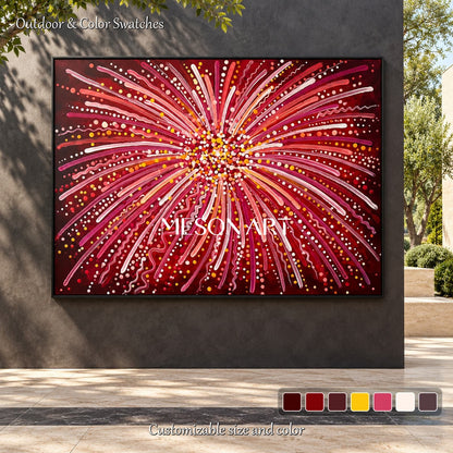 Red And Gold Fireworks Abstract Expressionism Art Rectangular Wall Decor For Living Room By Mesonart