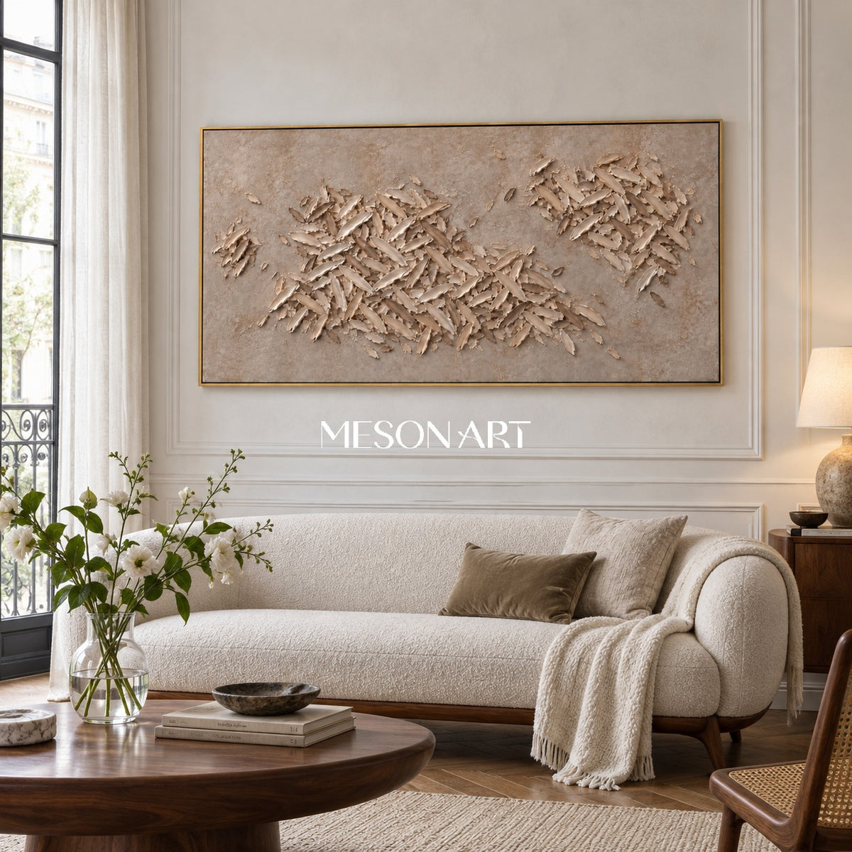 Beige And Gold Wabi Sabi Abstract Art Panoramic Wall Decor For Living Room Original Artist By Mesonart